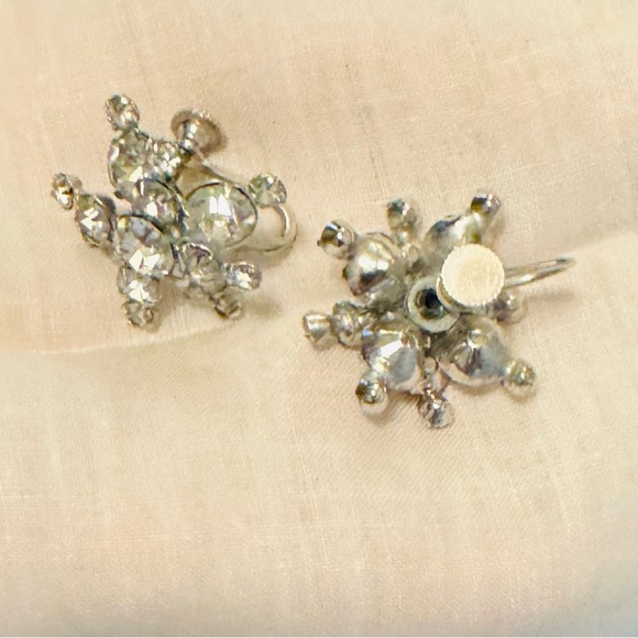 Vintage Rhinestone Double Star Earrings, Screwback - Picture 5 of 5
